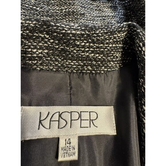 Kasper Suit Jacket Blazer 14 Black Metallic Gold Fleck Classic 3 Button Stretch - Picture 8 of 11
